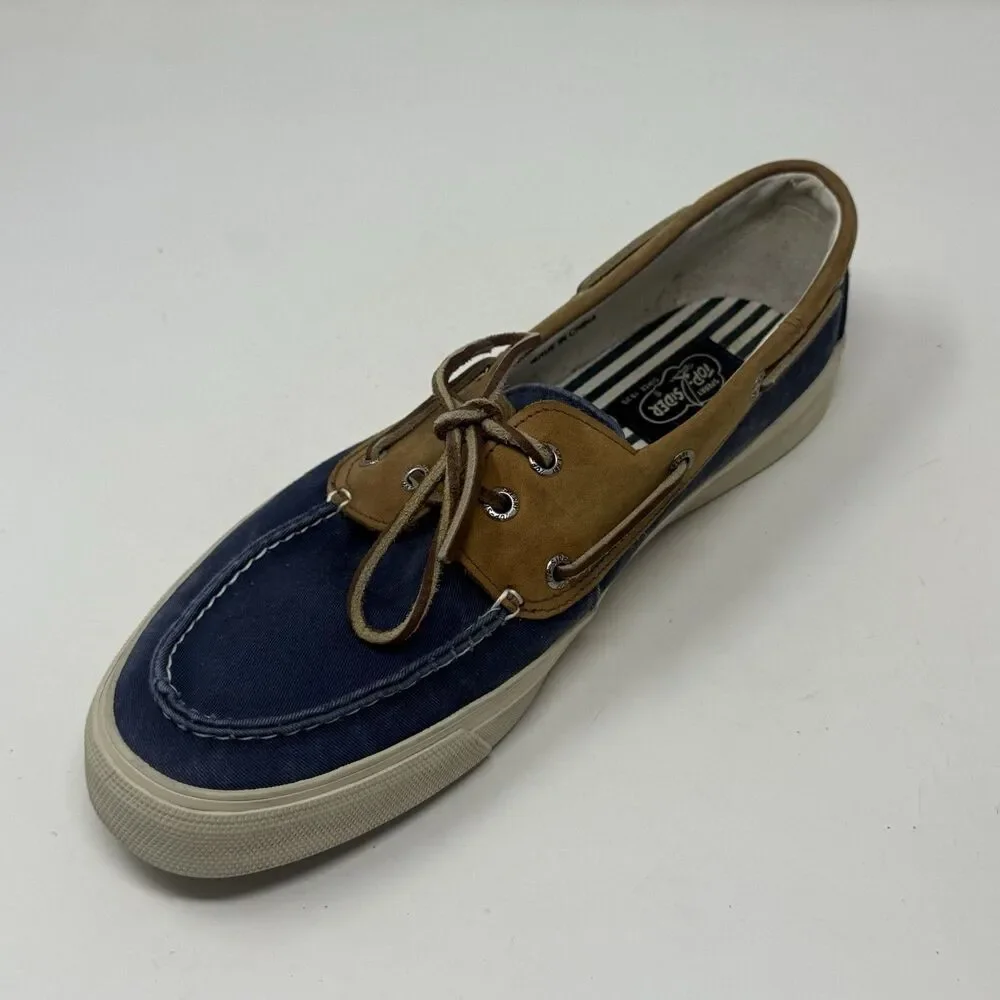 Sperry Top Sider Bahama Boat Shoes Mens 11 M Blue Brown Leather Canvas 2 Eye